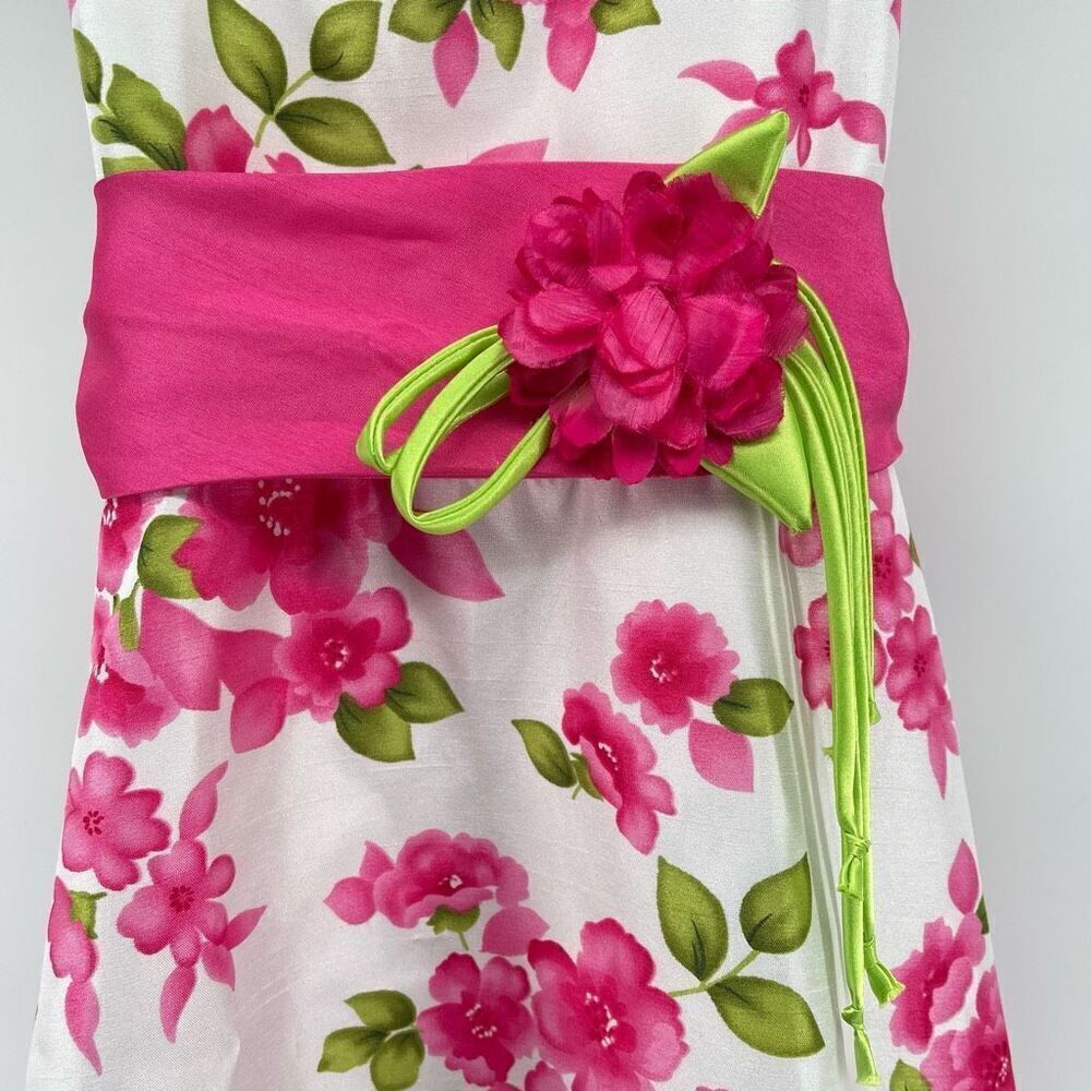 Emily West Girls Pink Green Floral Sleeveless Belted Formal A-Line Dress Size 7 - Picture 5 of 14